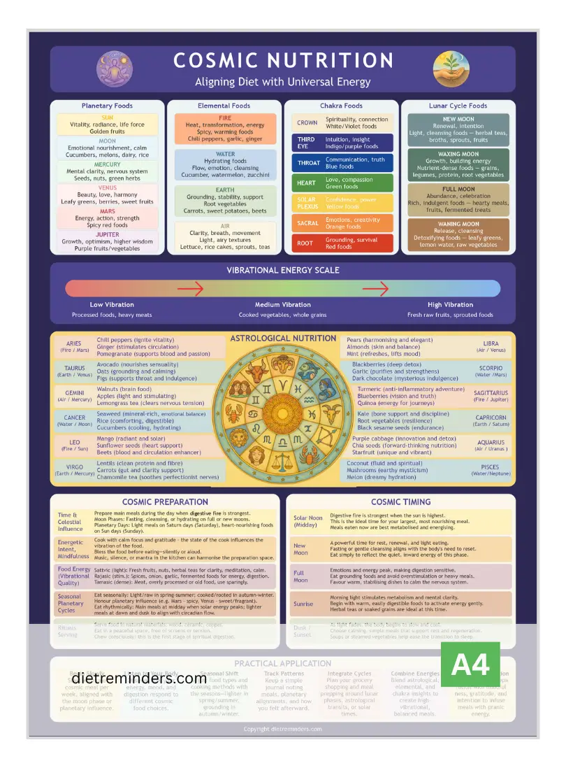 Elevate your relationship with food beyond mere nutrition with this innovative Cosmic Nutrition chart.